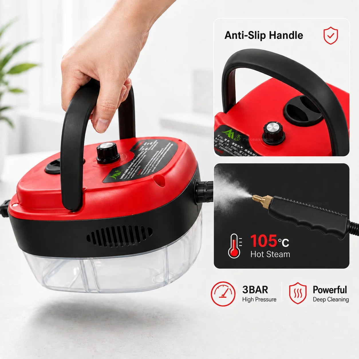 6-Speed Handheld Sanitizing High-Pressure Steam Cleaner With Brush Heads & Extended Hose For Large Capacity