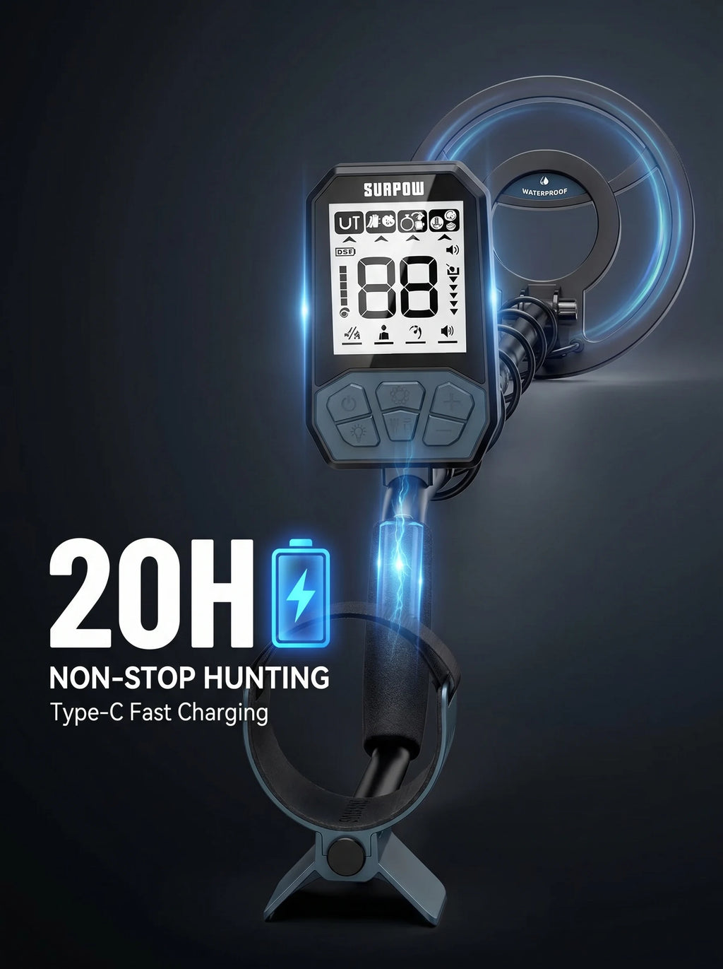 Metal Detector for Adults,8" IP68 Waterproof Coil Rechargeable