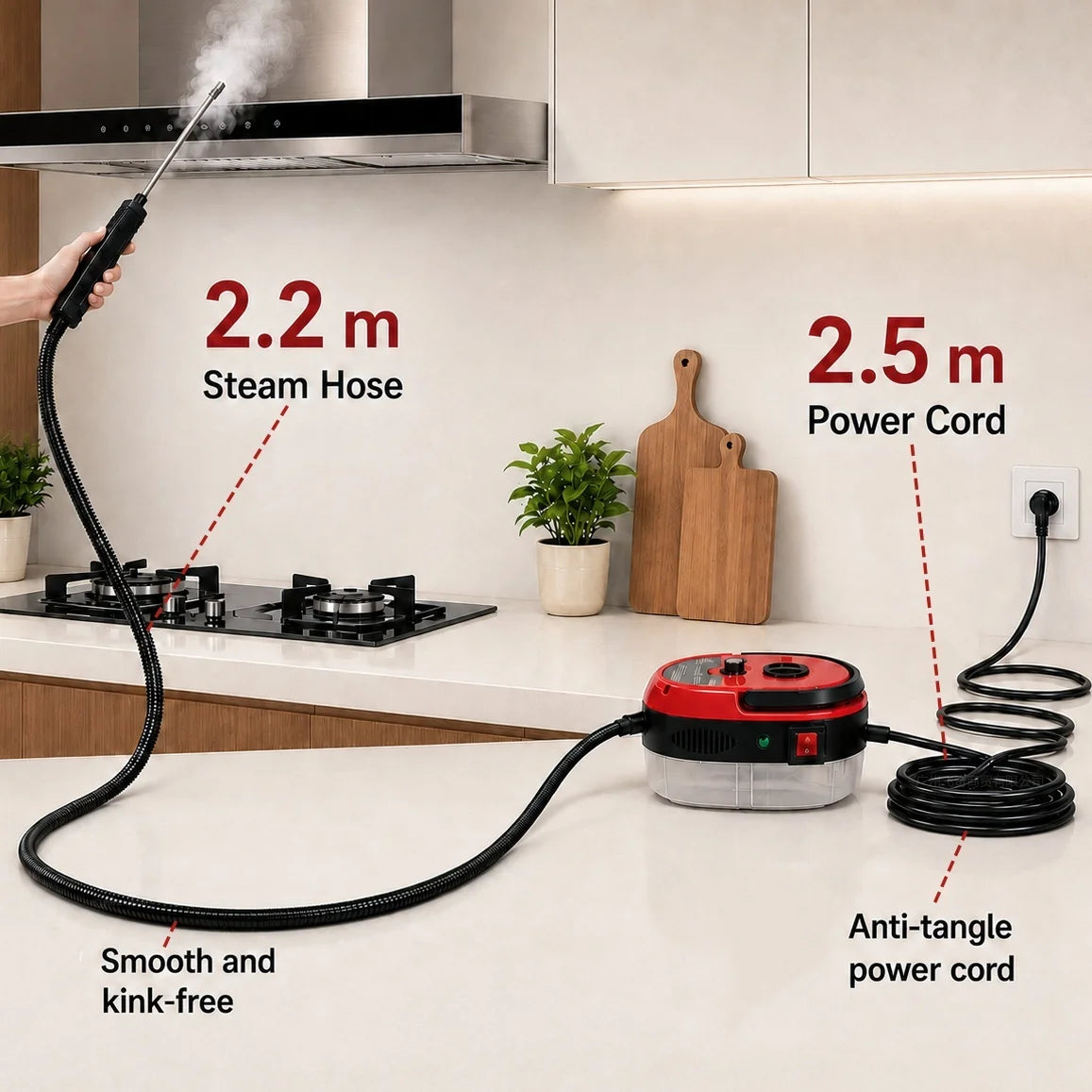 6-Speed Handheld Sanitizing High-Pressure Steam Cleaner With Brush Heads & Extended Hose For Large Capacity