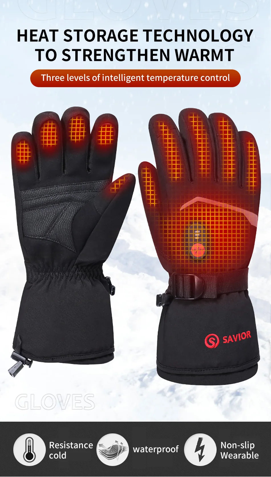 7.4V Electric Rechargeable  heated Gloves Waterproof