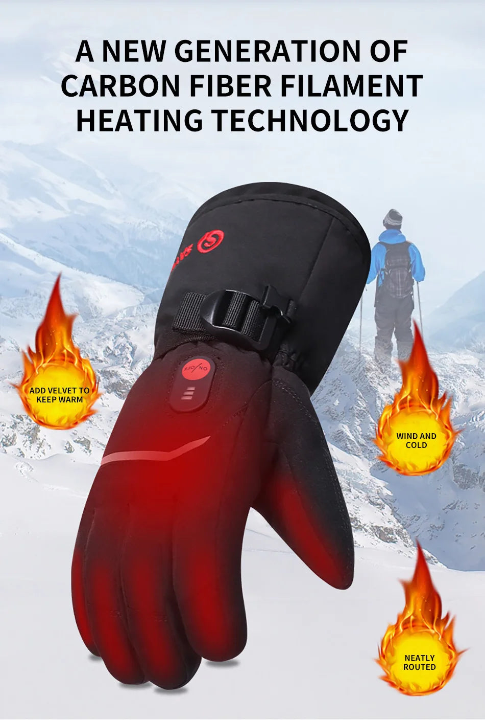 7.4V Electric Rechargeable  heated Gloves Waterproof