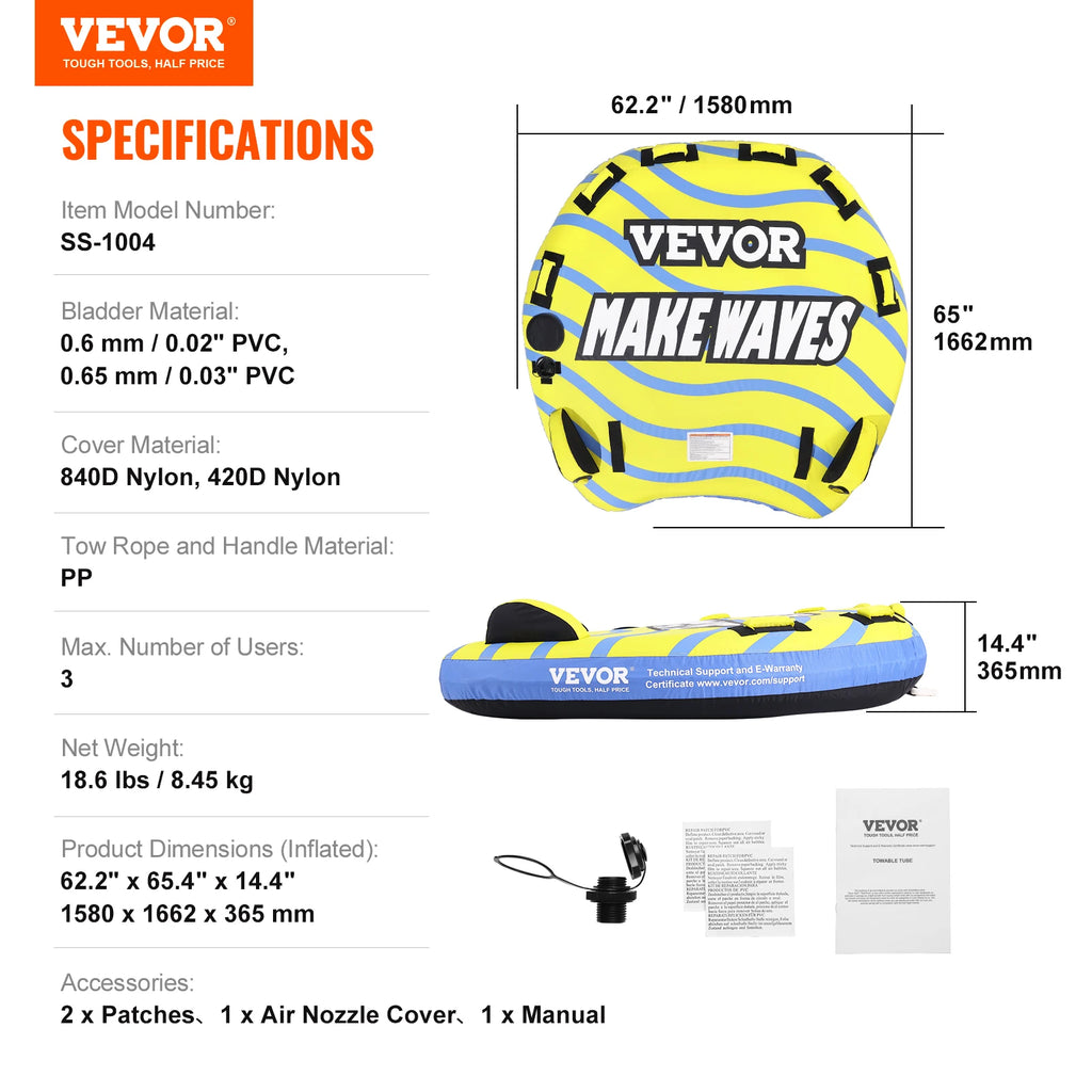 1-3 People Inflatable Towable Tube  for Boat