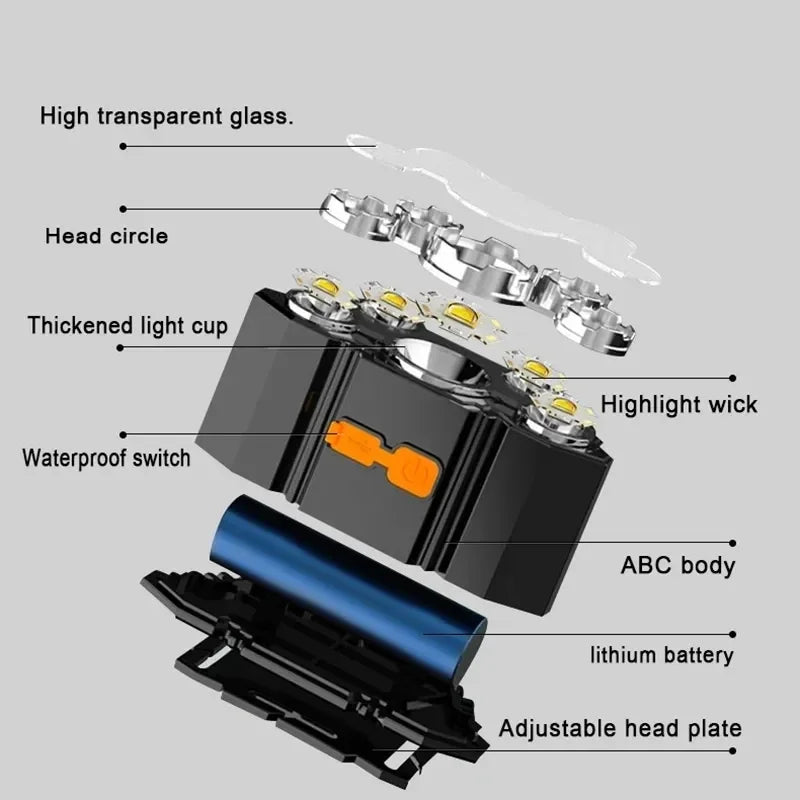5 LED Flashlight Rechargeable  Head Light