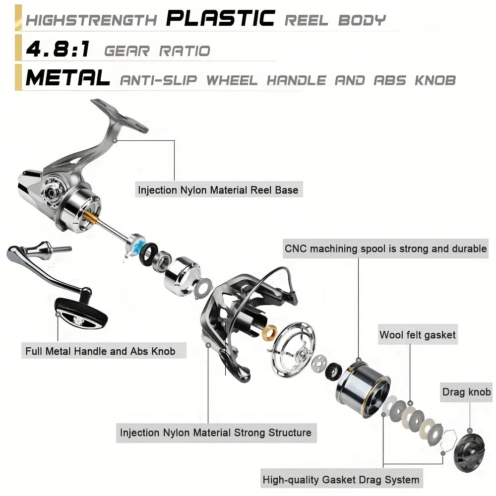 Stainless Steel Bearing Spinning Fishing Reel  Drag