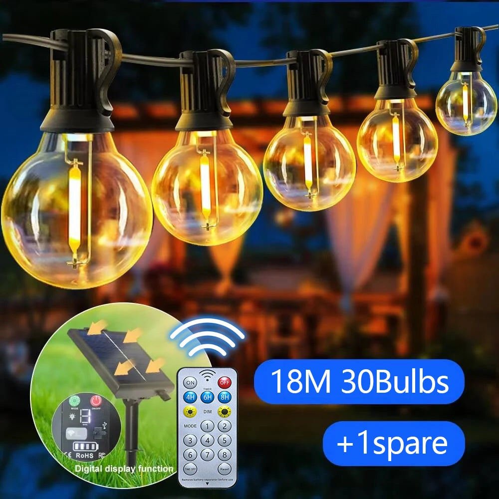 Solar  LED Outdoor String Lights with Remote Controls Patio Light for Garden Decor