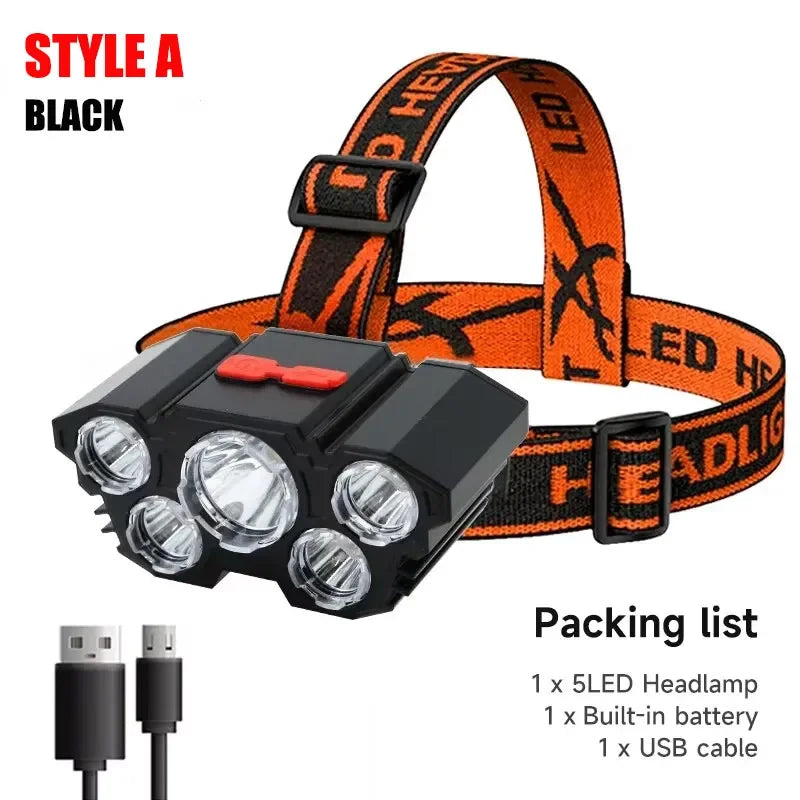 5 LED Flashlight Rechargeable  Head Light