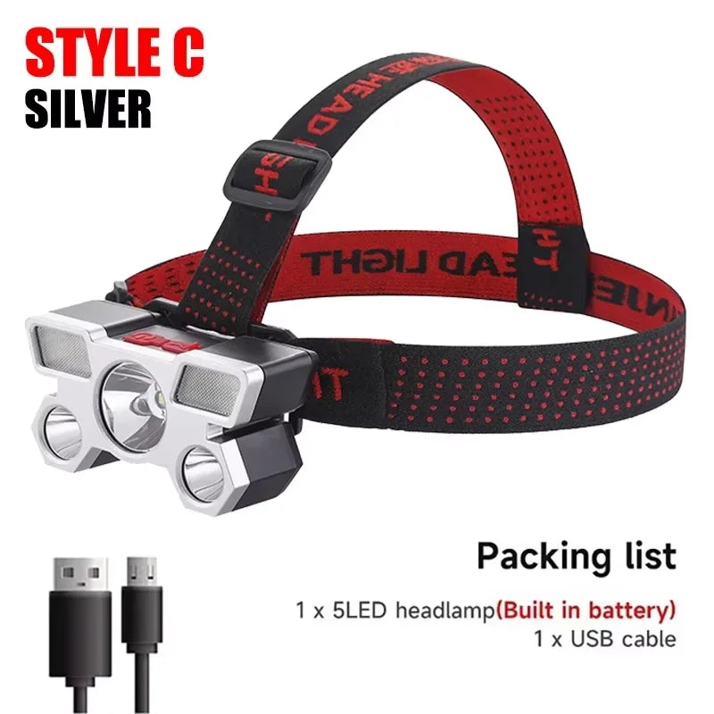 5 LED Flashlight Rechargeable  Head Light