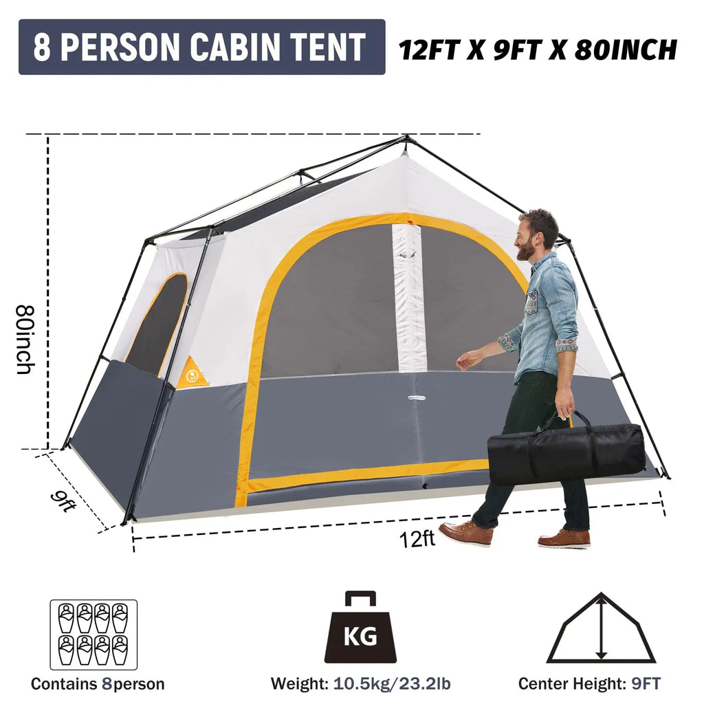 8 Person Camping Tent - Portable Family Cabin Tent for Camp