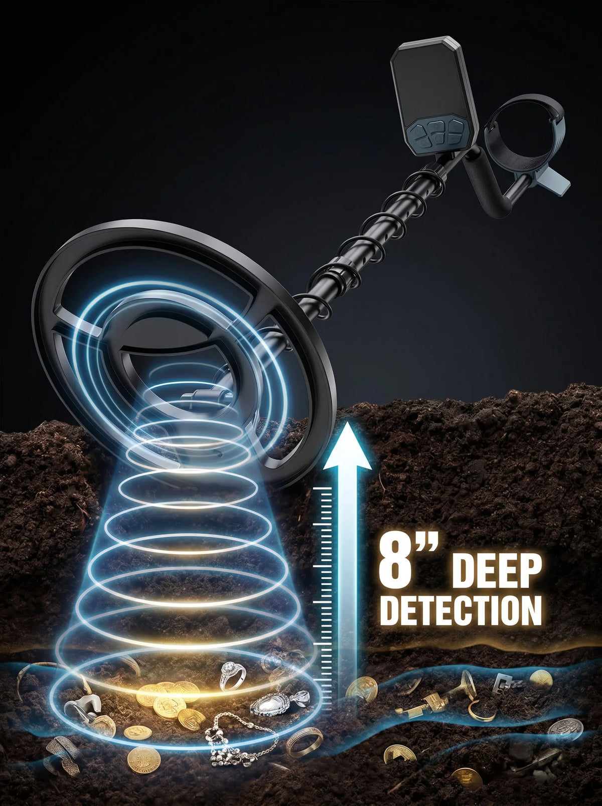 Metal Detector for Adults,8" IP68 Waterproof Coil Rechargeable