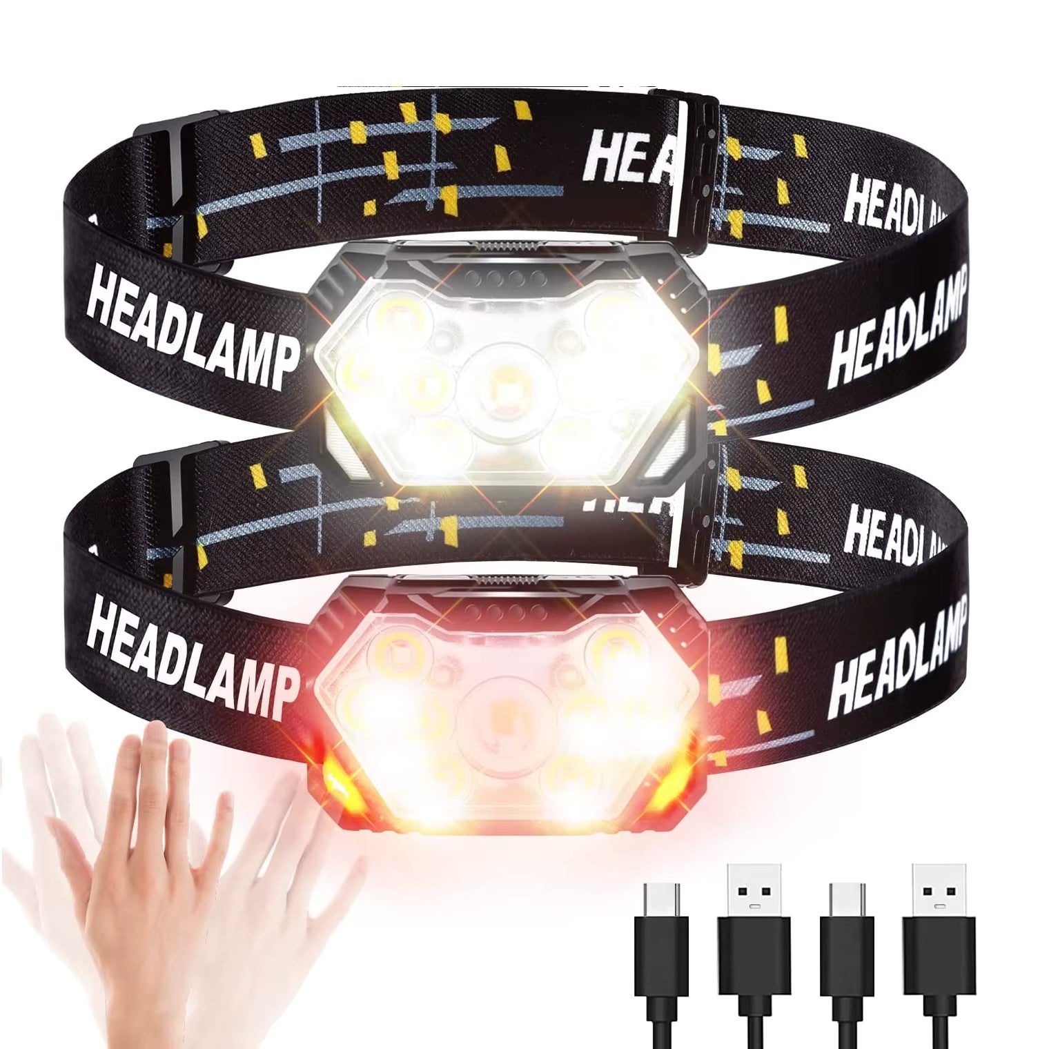 Headlamp USB Rechargeable Motion Sensor Headlight