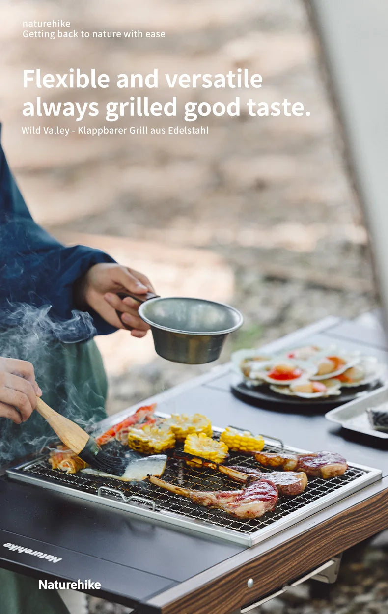 Naturehike Camping Charcoal Grill for IGT Table Portable Folding Barbecue Grill with Tongs Outdoor Car Cooking BBQ Rack