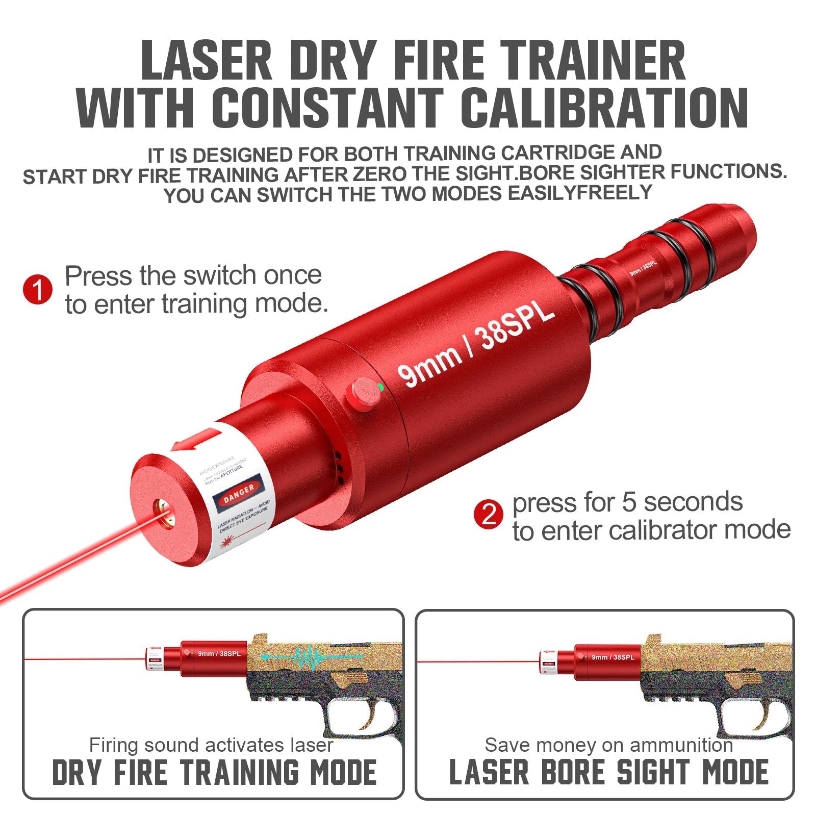 Pistol and rifle dry fire laser 9mm/38SPL laser training tool