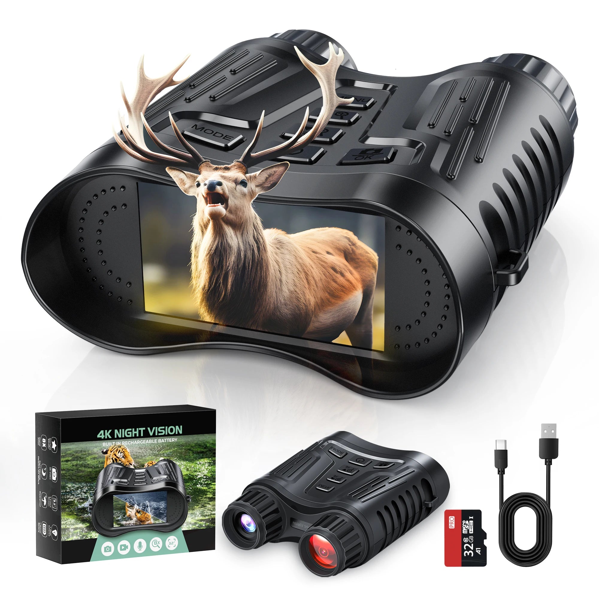 Night Vision Binoculars  8X Digital Zoom 1000ft HD 1080P with IR Illuminator & Video Recording