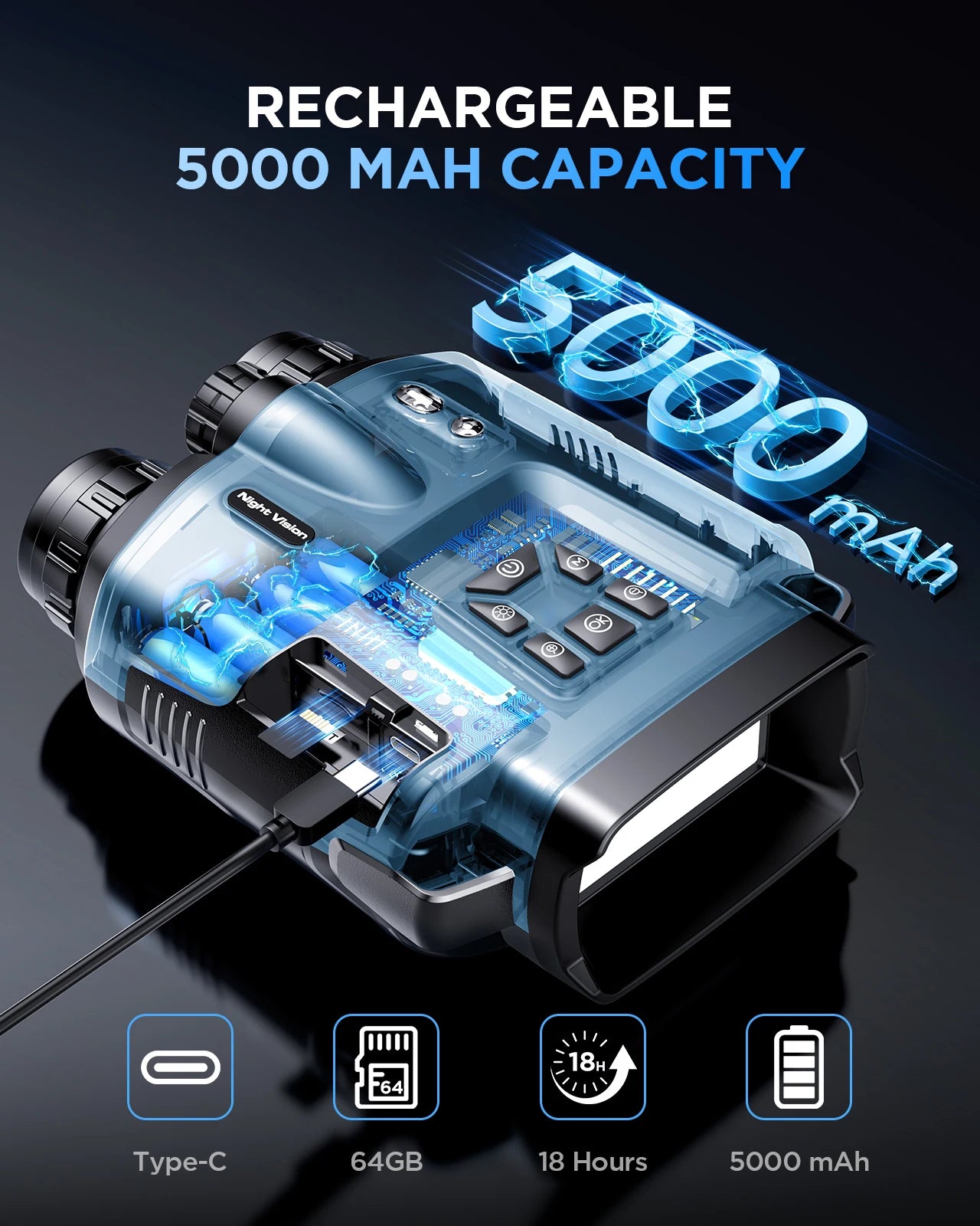 4K Night Vision Binoculars for Adults With Tactical Light,