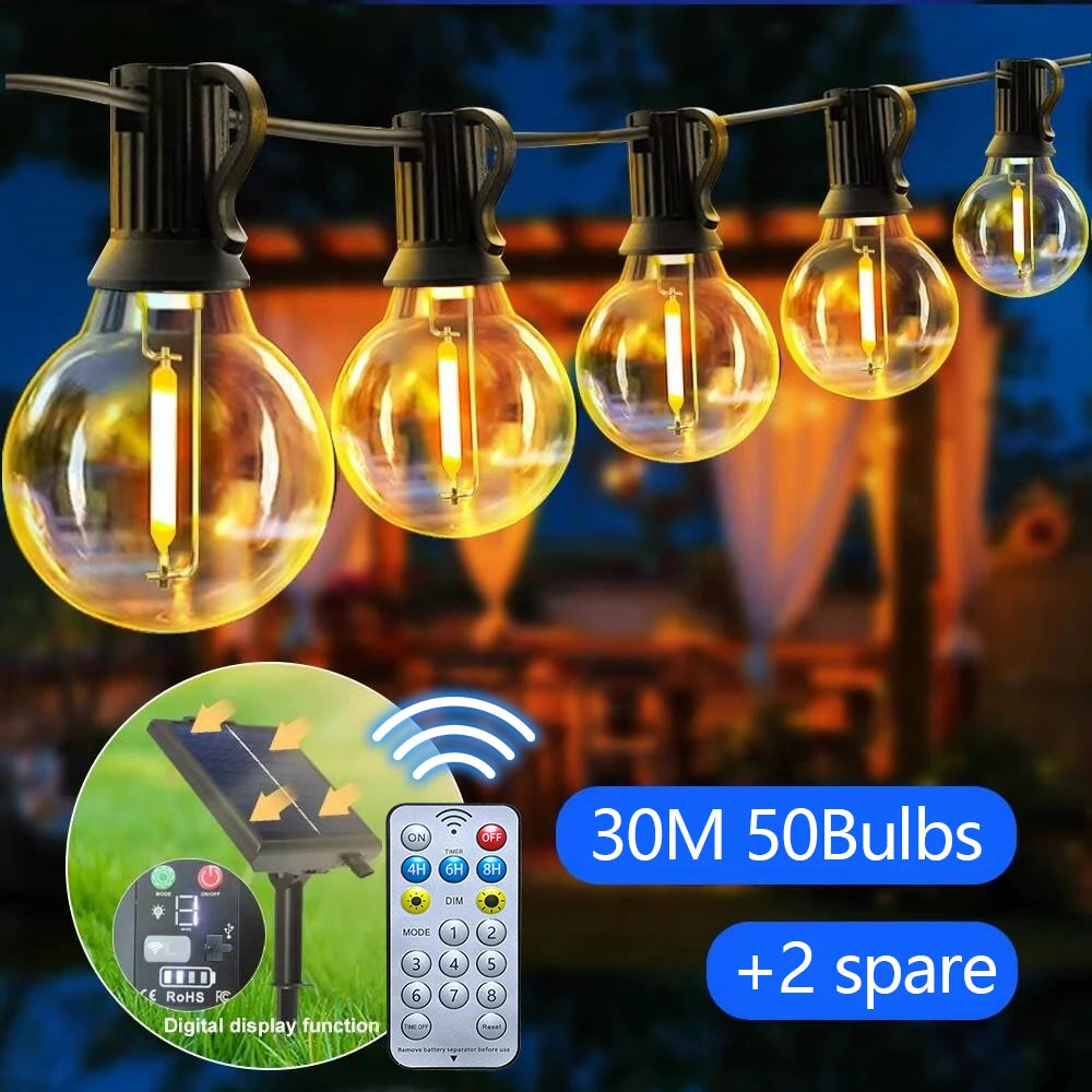 Solar  LED Outdoor String Lights with Remote Controls Patio Light for Garden Decor
