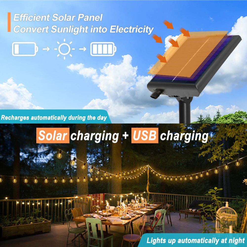 Solar  LED Outdoor String Lights with Remote Controls Patio Light for Garden Decor