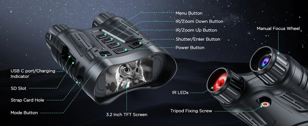 Night Vision Binoculars  8X Digital Zoom 1000ft HD 1080P with IR Illuminator & Video Recording