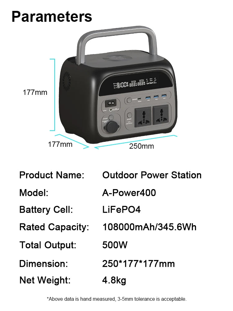 500W Portable Power Station 345.6Wh Solar Generator