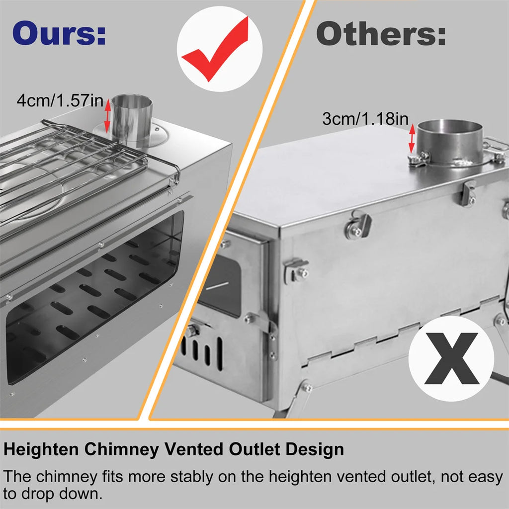 Portable Wood Stove with 6 Stainless Chimney Pipes for Outdoor Heating & Cooking