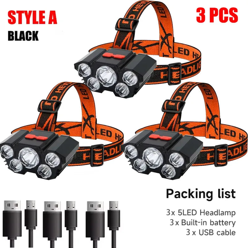 5 LED Flashlight Rechargeable  Head Light