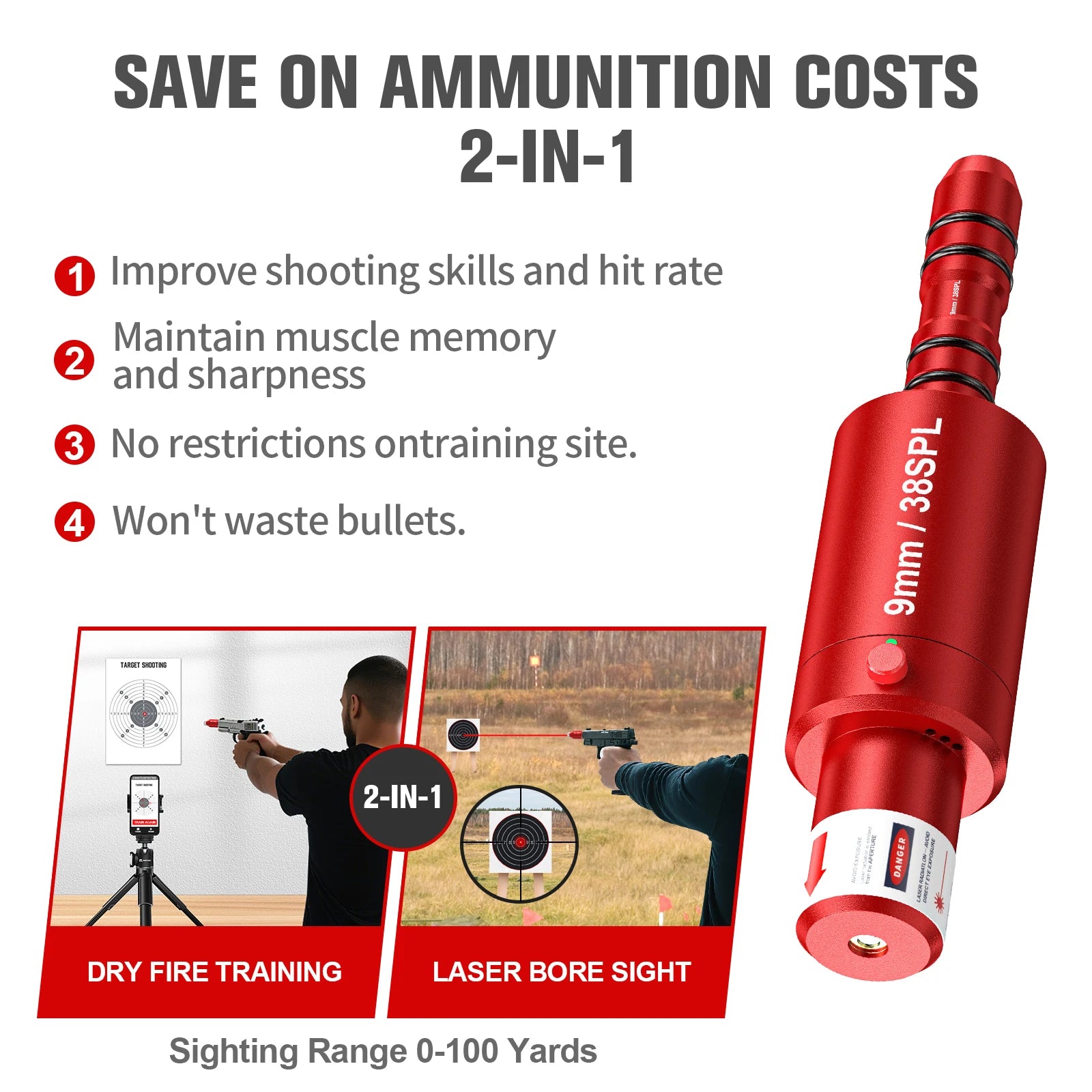 Pistol and rifle dry fire laser 9mm/38SPL laser training tool