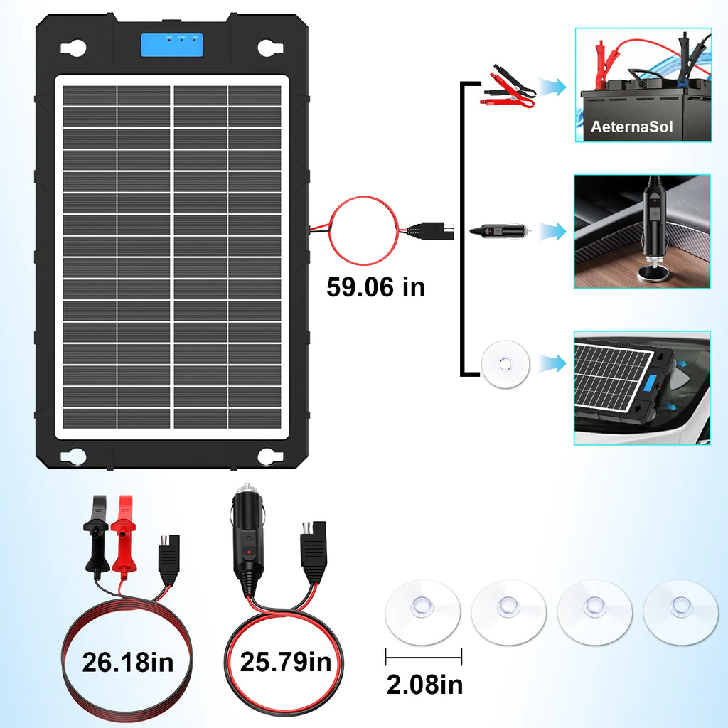 12V Solar Charger for Car Motorcycle Boat RV Batteries Maintenance