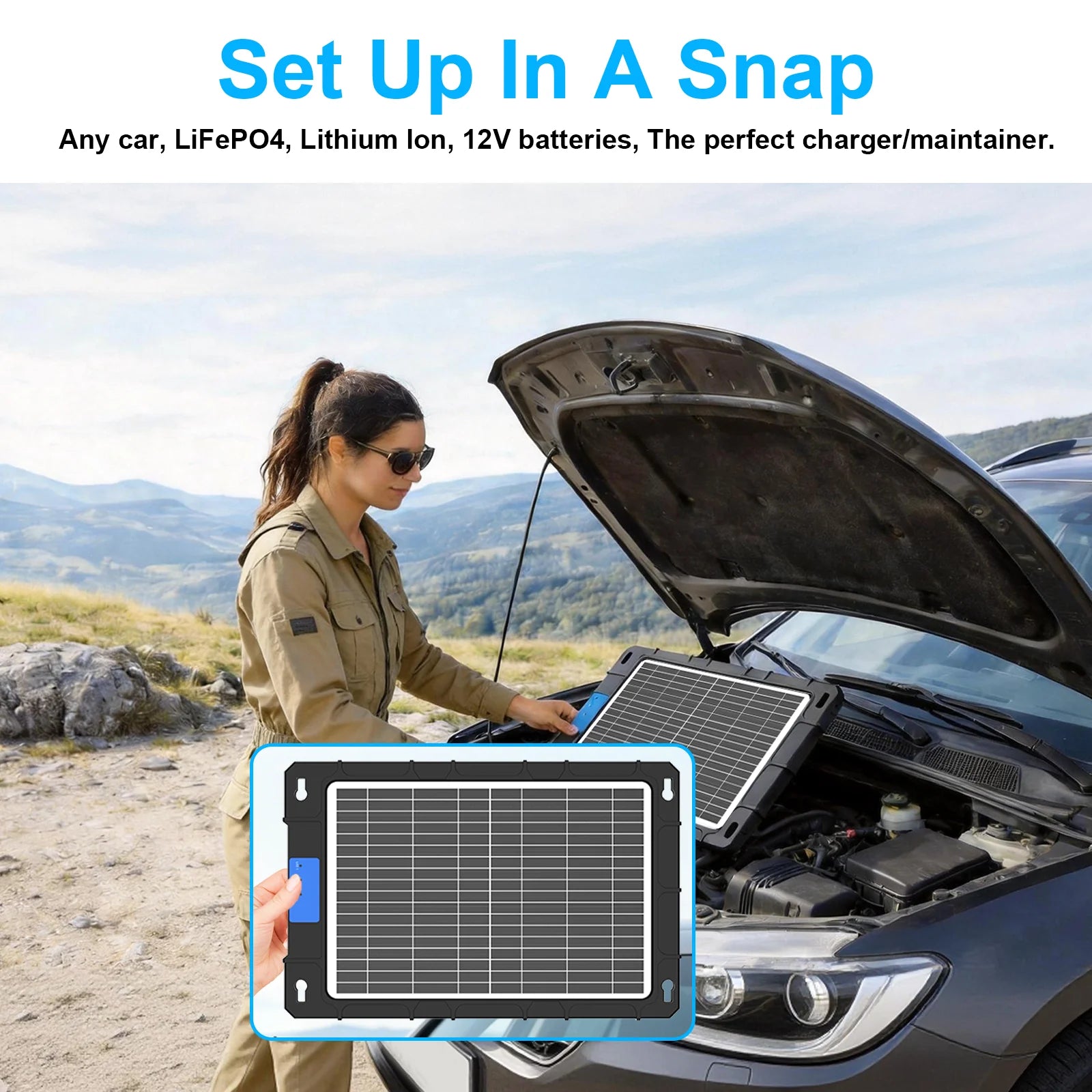 12V Solar Charger for Car Motorcycle Boat RV Batteries Maintenance
