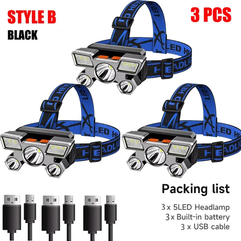 5 LED Flashlight Rechargeable  Head Light