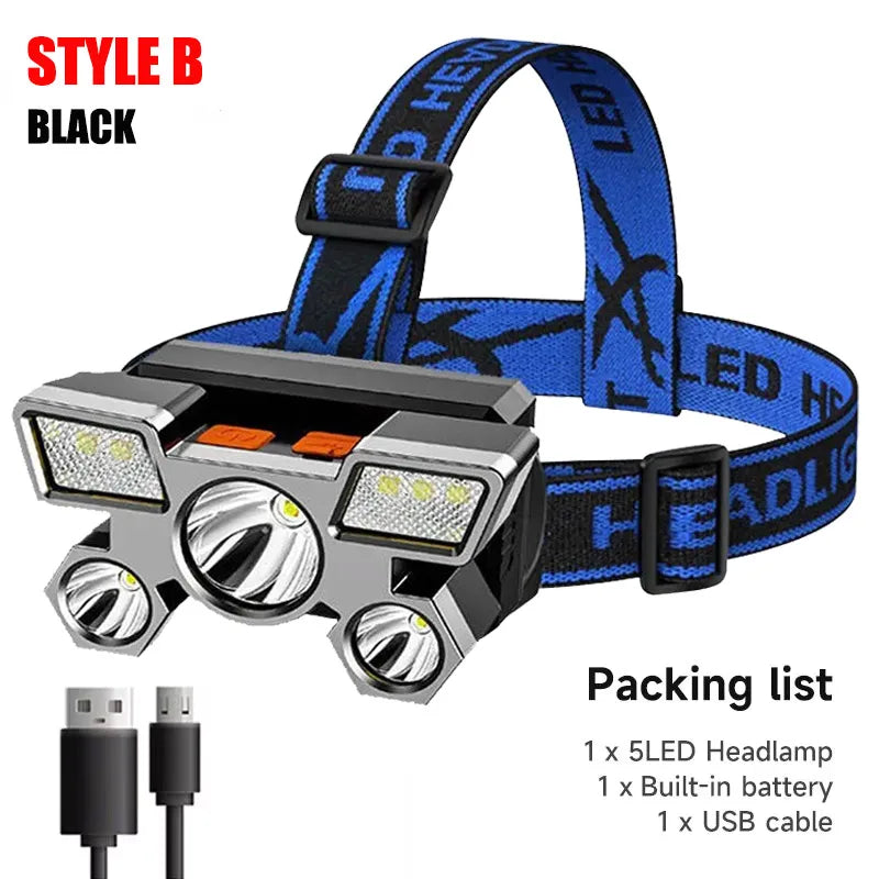 5 LED Flashlight Rechargeable  Head Light