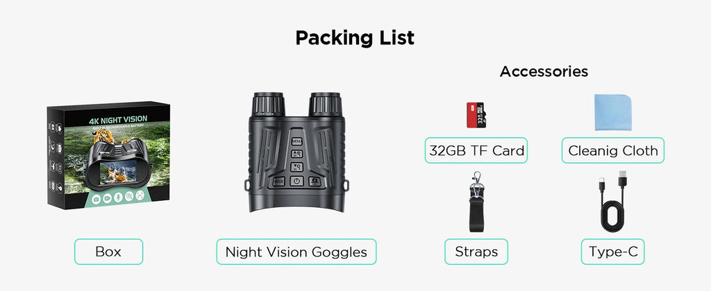 Night Vision Binoculars  8X Digital Zoom 1000ft HD 1080P with IR Illuminator & Video Recording