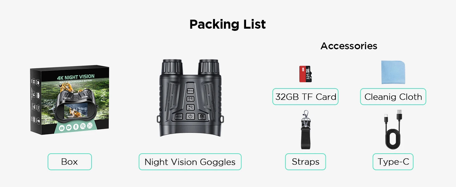 Night Vision Binoculars  8X Digital Zoom 1000ft HD 1080P with IR Illuminator & Video Recording
