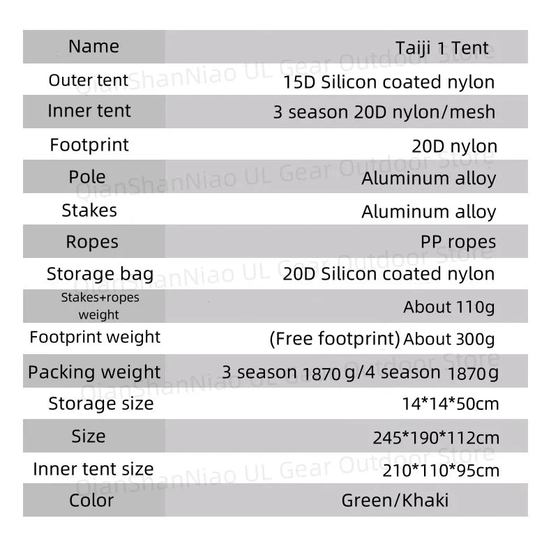 Ultralight 1 Person Camping Tent