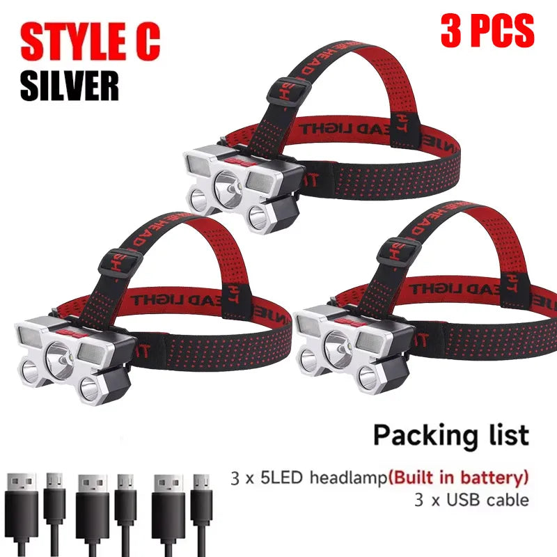 5 LED Flashlight Rechargeable  Head Light
