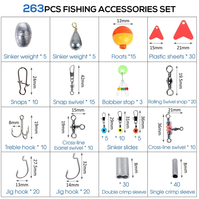 263pcs  Fishing set With Tackle Box Including Plier