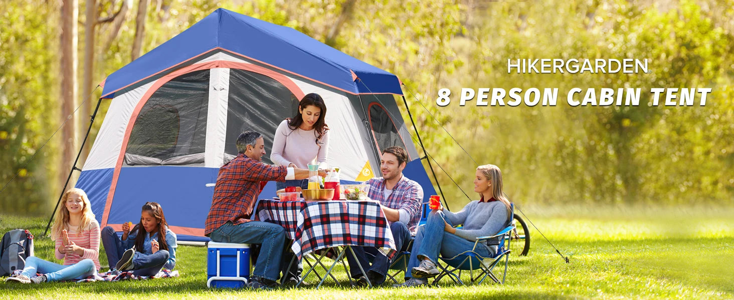 8 Person Camping Tent - Portable Family Cabin Tent for Camp