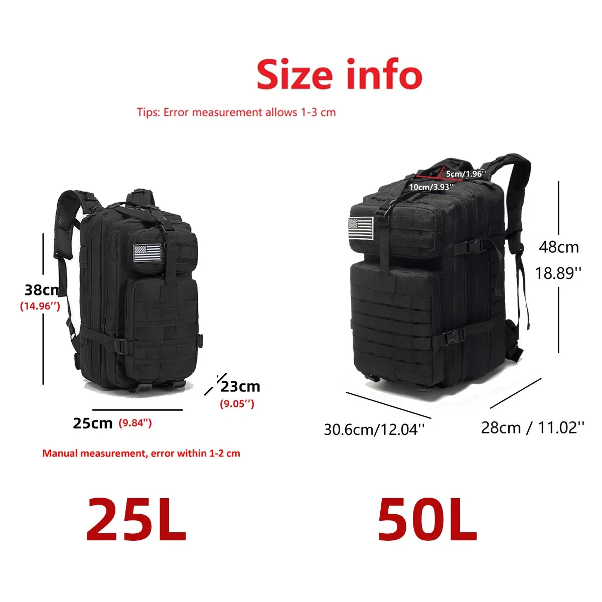 25L/50L  Nylon Waterproof  Backpack Outdoor Rucksacks
