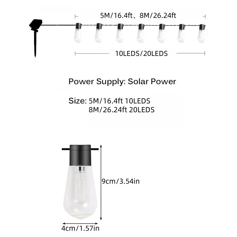 1PC Solar  Party Retro Decoration String Lights