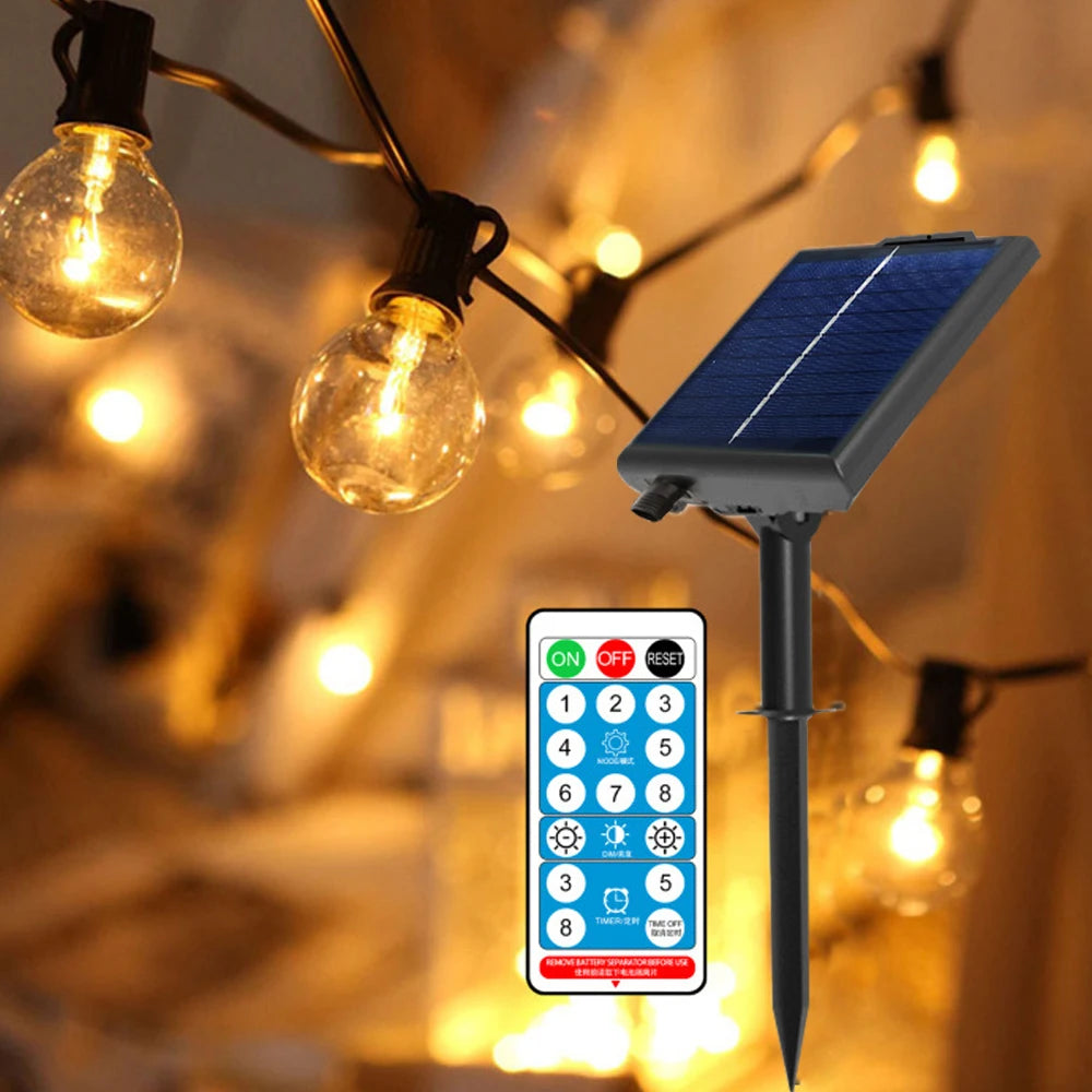 Solar  LED Outdoor String Lights with Remote Controls Patio Light for Garden Decor
