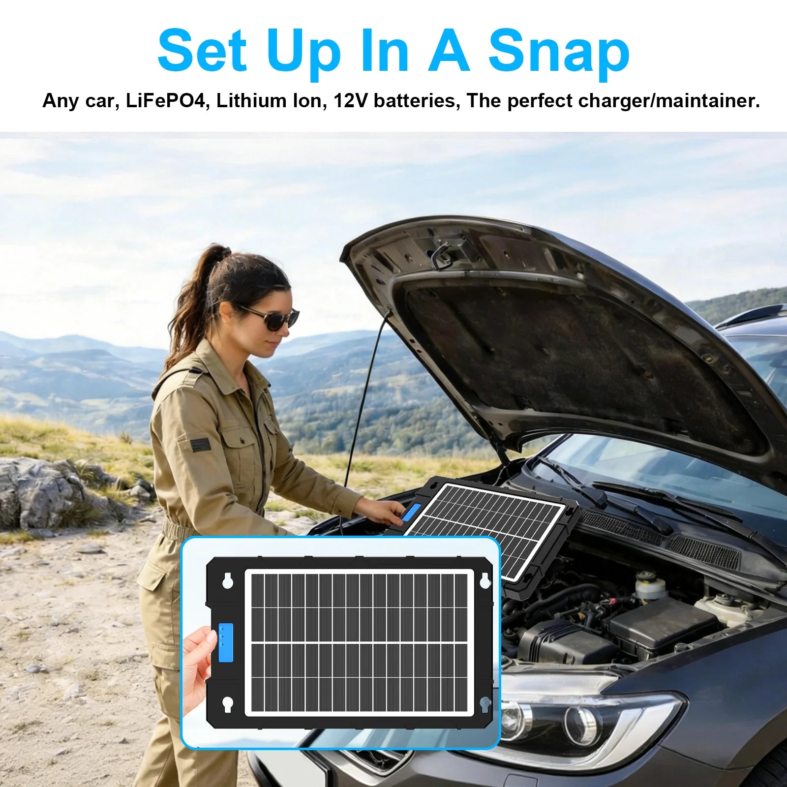 12V Solar Charger for Car Motorcycle Boat RV Batteries Maintenance