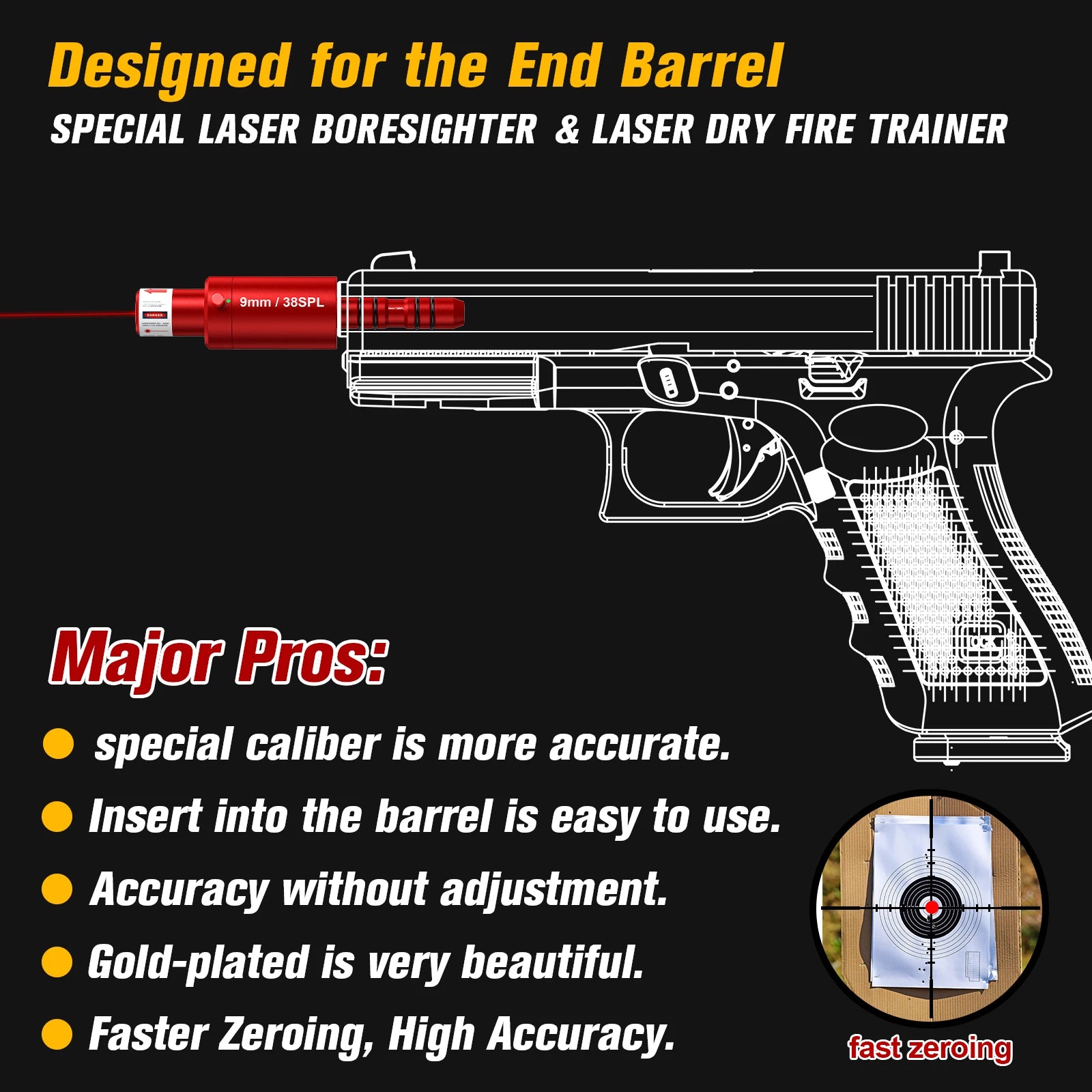 Pistol and rifle dry fire laser 9mm/38SPL laser training tool