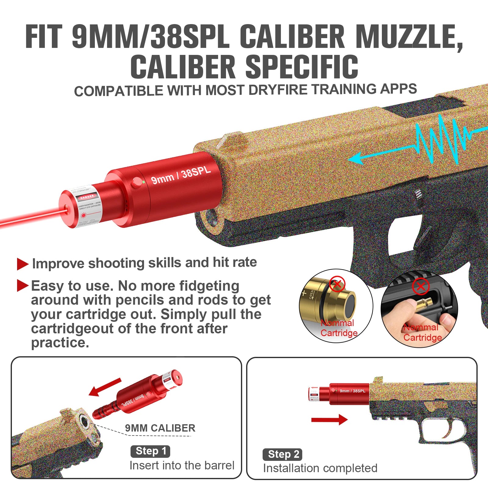 Pistol and rifle dry fire laser 9mm/38SPL laser training tool