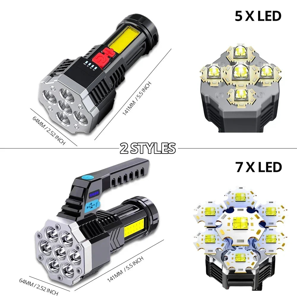 High Power Rechargeable 7 LED Flashlight