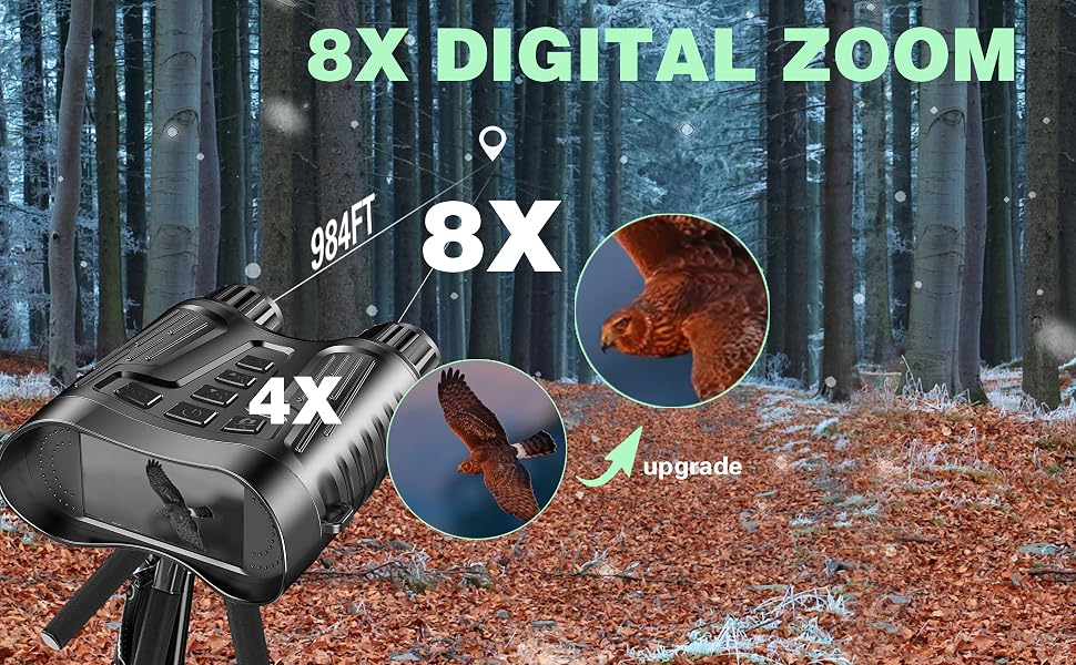 Night Vision Binoculars  8X Digital Zoom 1000ft HD 1080P with IR Illuminator & Video Recording